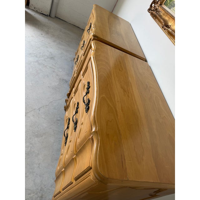 Tall Vintage French Provincial Carved Cherry Wood Three-Drawer Chest – A Pair For Sale - Image 4 of 12