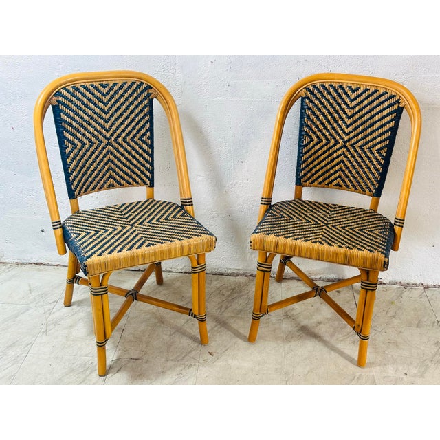 Boho Chic Vintage Rattan Bistro Style Chairs, a Pair For Sale - Image 3 of 10
