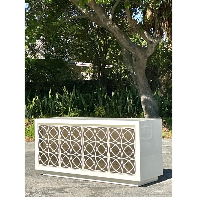 Wood Vintage Regency Fretwork Credenza With Mirrored Front For Sale - Image 7 of 11