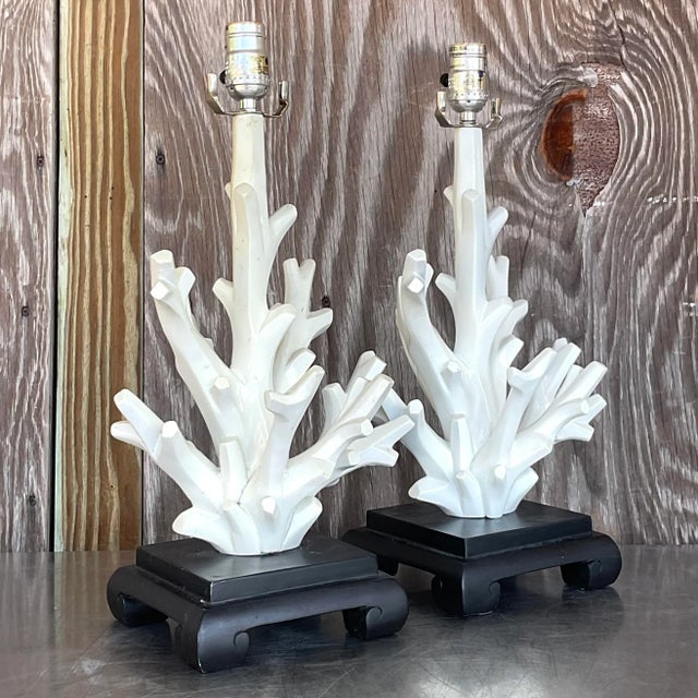 Late 20th Century Vintage Coastal Coral Branch Wood Lamps - a Pair For Sale - Image 5 of 7