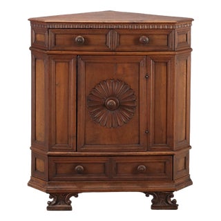 Antique Baroque Wood Corner Cabinet For Sale