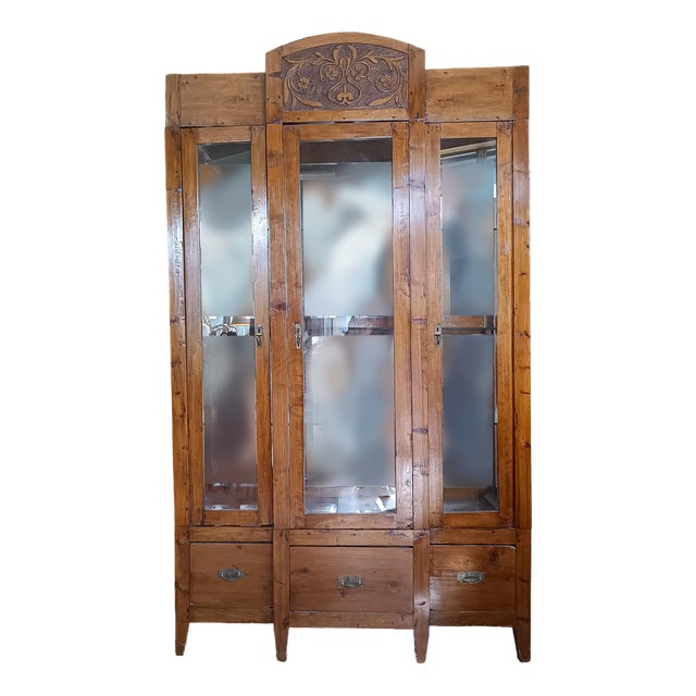 Showcase Credenza with Back Mirrors Glass Tops and Drawers For Sale