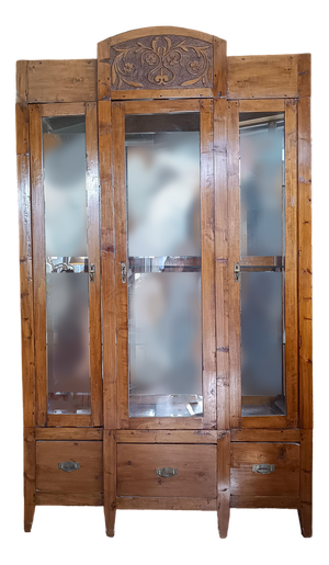 Showcase Credenza with Back Mirrors Glass Tops and Drawers