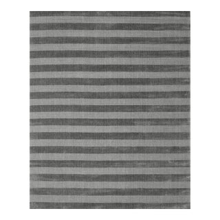 10x14 Yara Alluring Gray Stripe Geometric Modern Handmade Wool Carpet Rug For Sale