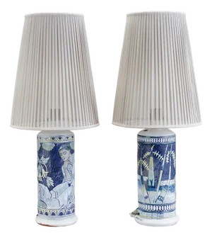 Swedish Lamps in Ceramic by Marian Zawadzki for Tilgmans, 1950s, Set of 2