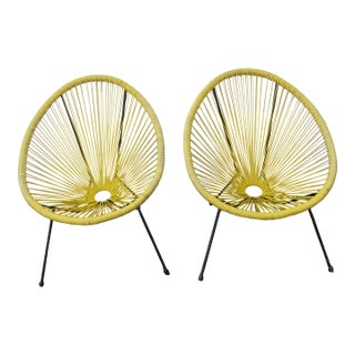 Acapulco Yellow Woven Wicker Indoor and Outdoor Patio Lounge Chair a Pair 6607 For Sale