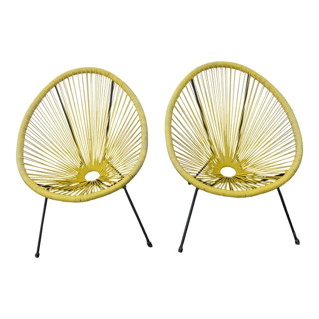 Acapulco Yellow Woven Wicker Indoor and Outdoor Patio Lounge Chair a Pair 6607 For Sale