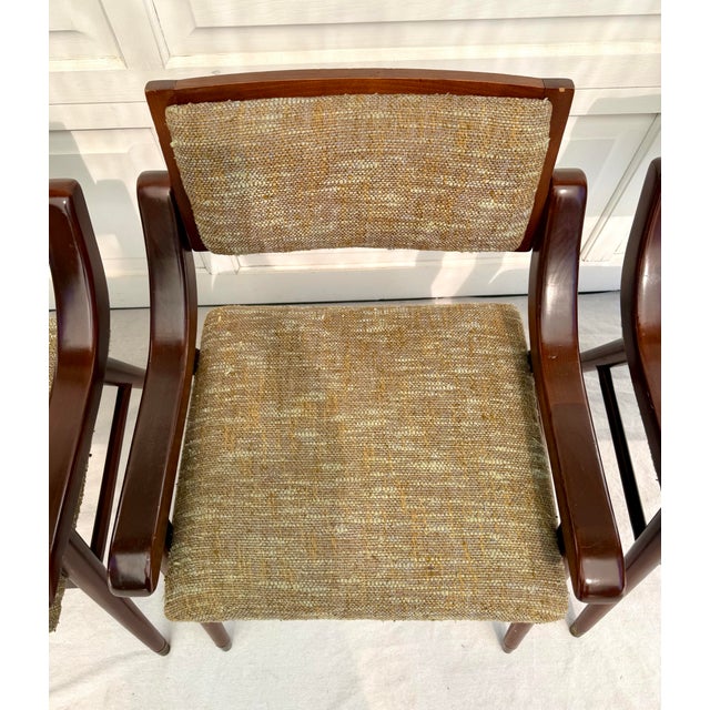 Wood Set of 4 Mid-Century Modern Upholstered Wood Dining Arm Chairs For Sale - Image 7 of 12