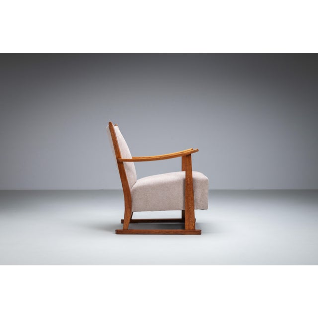Oak Armchair with Curved Armrests, 1940s For Sale - Image 4 of 17