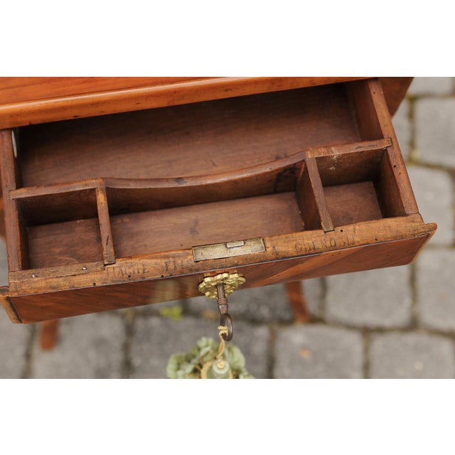 Italian Italian 1820s Walnut Side Table with Marquetry Top, Inlaid Legs and Side Drawer For Sale - Image 3 of 11