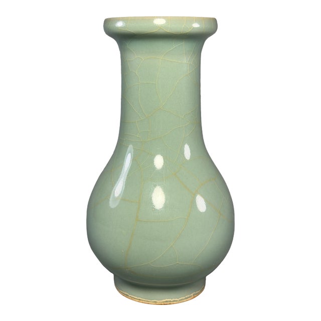 Antique Chinese Celadon Crackle‑Glaze Pear‑Shaped Vase, Collectible Antique For Sale