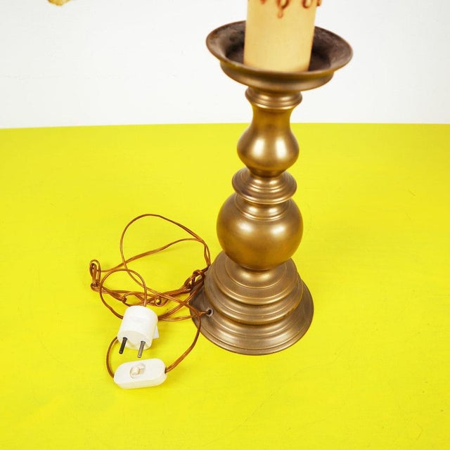 Vintage Metal Table Lamp with Hand-Painted Lampshade For Sale - Image 9 of 10