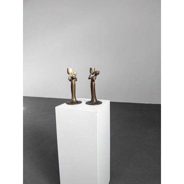 Metal Art Nouveau Candleholders in Zinc, 1890s, Set of 2 For Sale - Image 7 of 8