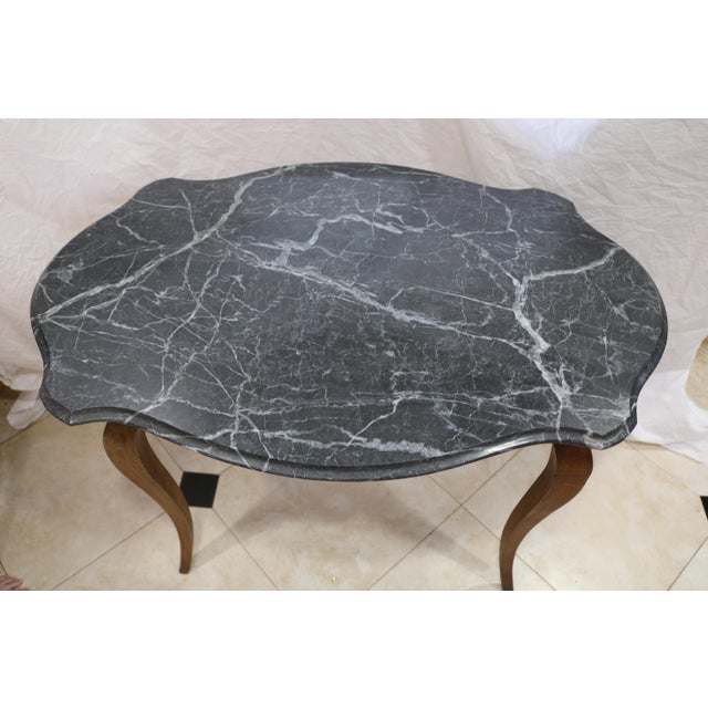 Vintage French Oak Table With Marble Top | Chairish