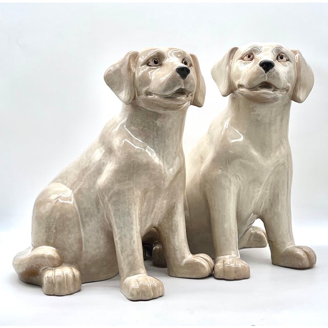 This impressive pair of large-scale ceramic sculptures (approximately 40 cm tall) is an outstanding example of Italian...