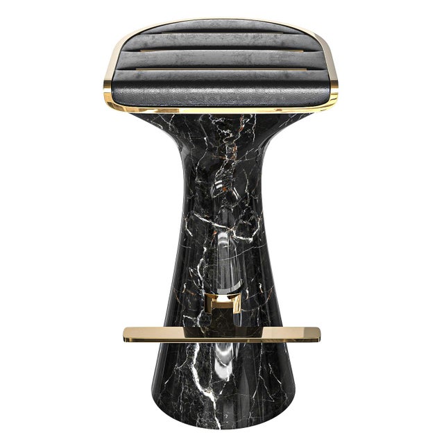 Not Yet Made - Made To Order "Monachella" Bar Stool With Marble and Bronze Details For Sale - Image 5 of 8