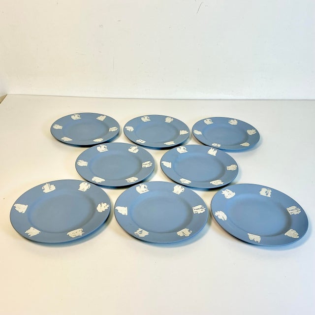Vintage English Wedgwood Jasperware Cream Intaglios on Pale Blue Appetizer or Dessert Plates - Set of 8 For Sale - Image 9 of 13