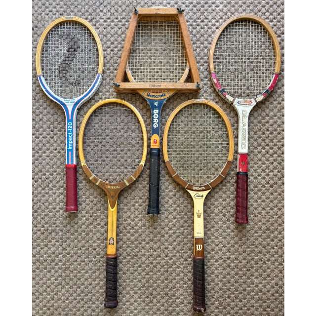 Wood Vintage Wooden Tennis Rackets - Set of 5 For Sale - Image 7 of 8
