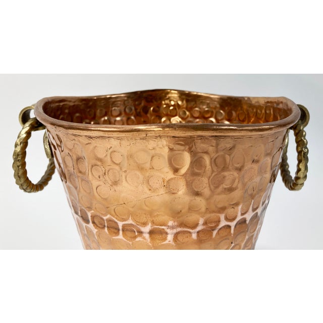 Copper Vintage Hammered Copper and Brass Champagne Bucket For Sale - Image 8 of 10