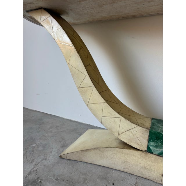 Karl Springer Art Deco–Style Parchment Leather and Malachite Accent Console Table For Sale - Image 11 of 12