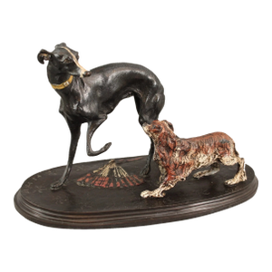 19thc French Signed p.j. Mene Cold Painted Bronze Sculpture of Whippet and King Charles Spaniel