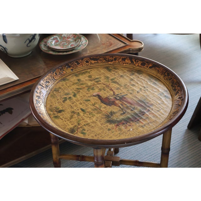 Early 21st Century Vintage John-Richard Chinoiserie Golden Pheasant Faux-Bamboo Tray Table For Sale - Image 5 of 18