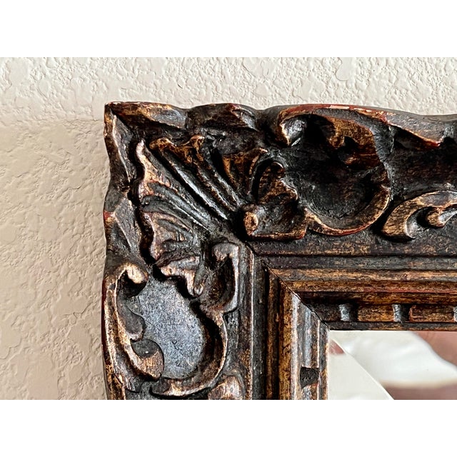 1990s Beveled Ornate Carved Wood Wall Mirror For Sale - Image 4 of 11