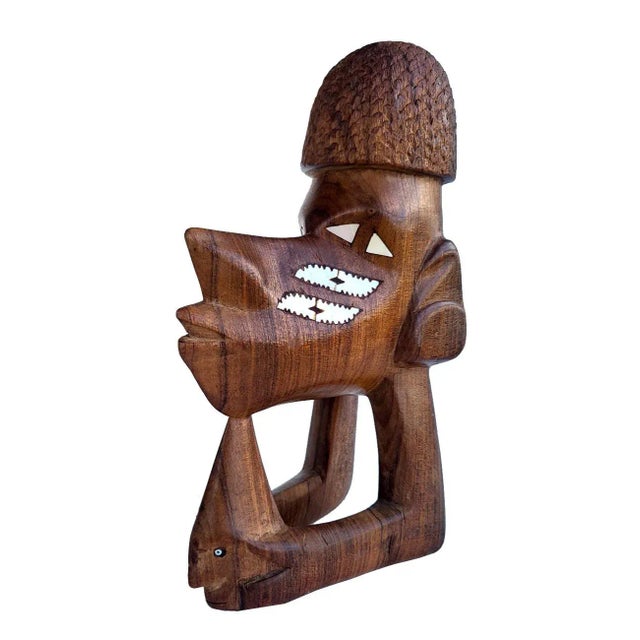 1960s Hand Carved Teak Canoe Ornament Figurine For Sale - Image 10 of 10