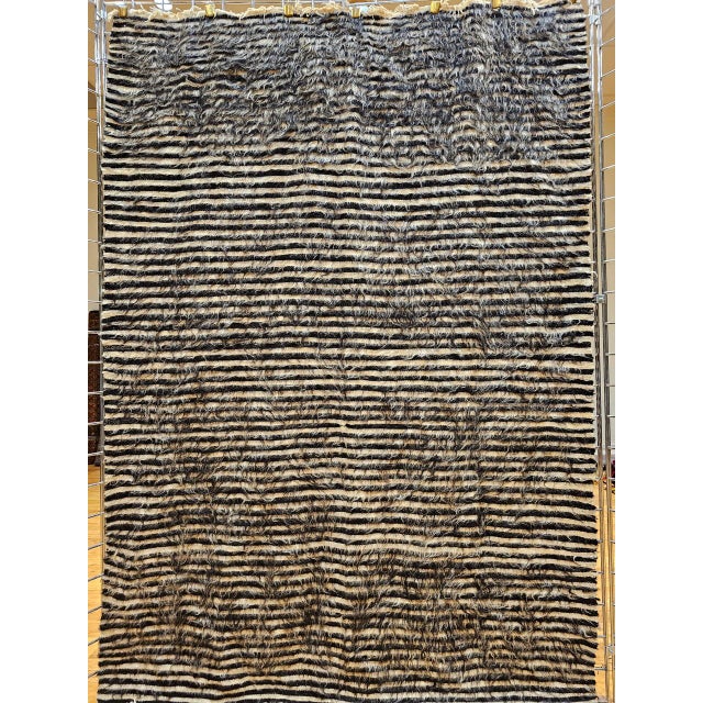 Textile Vintage Turkish Tulu Rug, Handwoven, Shaggy Wool Pile, Stripe Design, 4' x 6' For Sale - Image 7 of 14