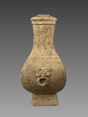 Polychrome terracotta vase, HU dynasty, Early HAN dynasty (206 BC-220 AD). Ancient China