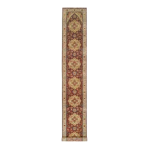 2010s Terracotta Red, Hand Spun Wool Hand Knotted, Antiqued Fine Heriz Re-Creation, Densely Woven Natural Dyes, XL Runner Oriental Rug