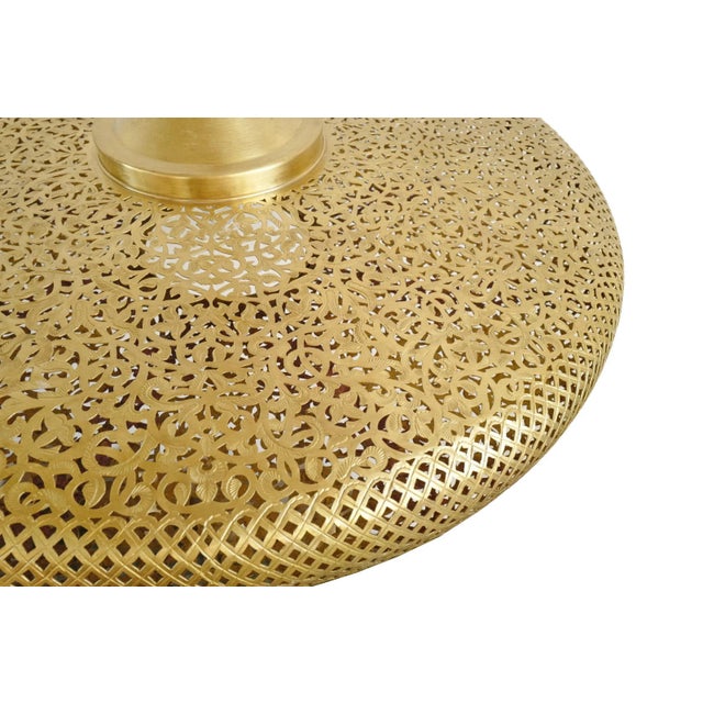 Vintage Moroccan Brass Work Pancake Pendant Light Large For Sale In Los Angeles - Image 6 of 8