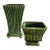 Pair of Vintage Green Ribbed Ceramic Cachepots With Pedestal Bases, Art Deco Style For Sale