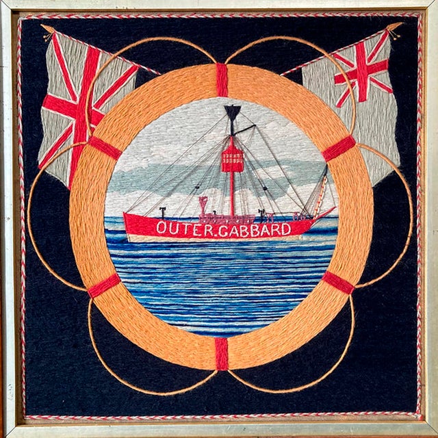Victorian British Sailor’s Woolwork of a Named Lightship Stationed Off Suffolk, England For Sale - Image 3 of 7