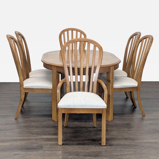 Traditional Stanley Furniture 7-Piece Dining Set With Oval Table and Upholstered Chairs For Sale - Image 3 of 11