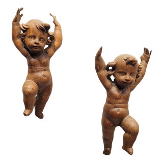 Triumphant Angels in Carved Wood, 1800s, Set of 2 For Sale