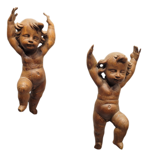 Triumphant Angels in Carved Wood, 1800s, Set of 2