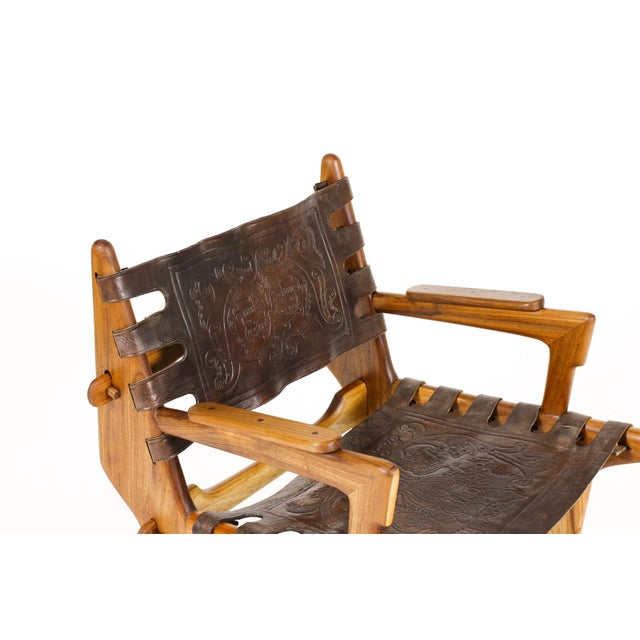 Vintage Mid Century Modernist Wood + Leather Rocking Chair + Ottoman Set – Angel Pazmino For Sale - Image 11 of 15