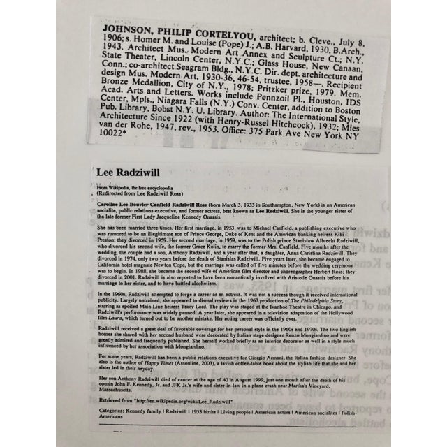 Fred McDarrah, Signed Silver Gelatin Photograph Philip Johnson, Architect, Lee Radziwill, Photo, 1973 For Sale - Image 4 of 5