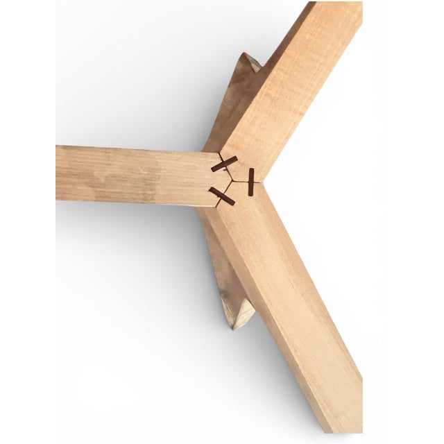 2020s Custom-Made Round Glass Top Kitchen Table With Starburst Sculptural Wood Base (42") For Sale - Image 5 of 9