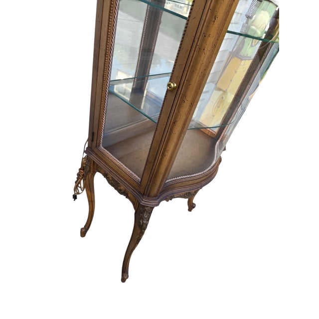 Brown Vintage French Carved Vitrine Curio Cabinet Hutch Display Louis XV Style For Sale - Image 8 of 13