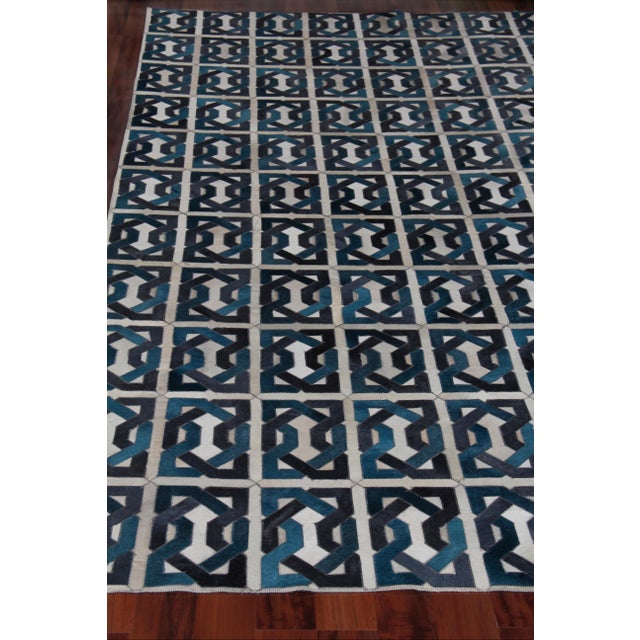 Montgomery Ivory/Navy Blue/Blue/Multi Patchwork Leather Area Rug - 11'6"x14'6" For Sale - Image 4 of 9