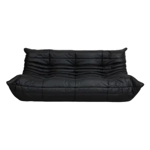 Togo 3-Seater Sofa in Black Leather by Michel Ducaroy for Ligne Roset, 1970s