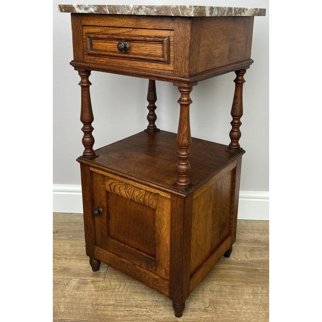Antique French Oak Bedside Table with Marble Top For Sale - Image 3 of 10