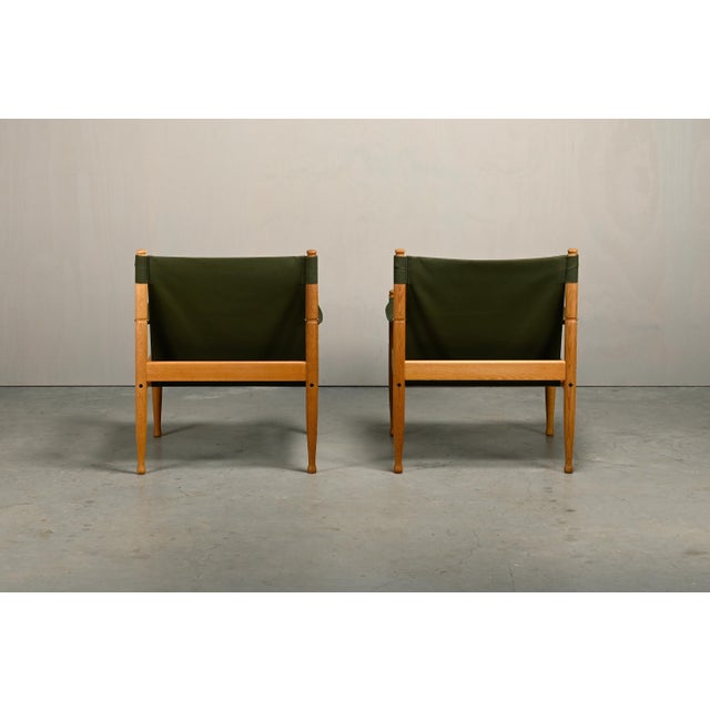 Vintage Danish Safari Chairs in Oak and Forest Green Canvas Fabric by Erik Wørts, 1970s, Set of 2 For Sale - Image 6 of 18