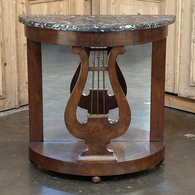 Early 20th Century Empire Demilune Lyre Console in Mahogany With St. Anne Marble Top For Sale - Image 5 of 18