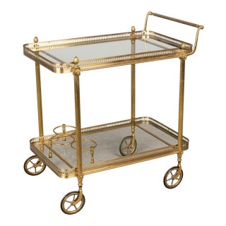 Mid Century Maison Jansen Style Brass Bar Cart For Sale