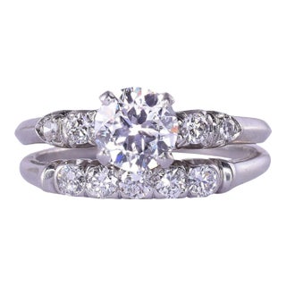 Vintage Diamond Platinum Wedding Set Size 7 For Sale