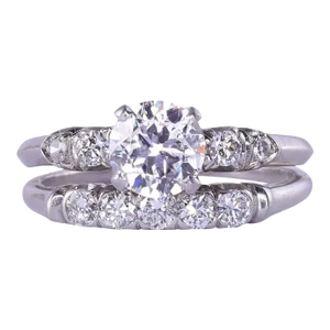 Vintage Diamond Platinum Wedding Set Size 7
