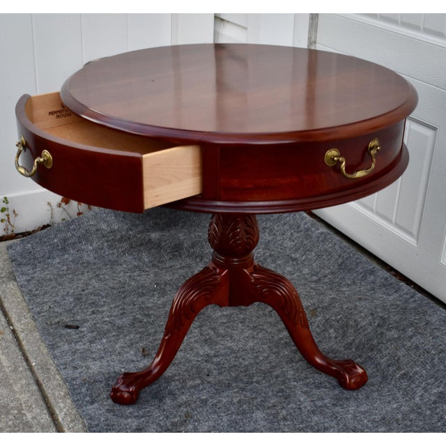 Wood Pennsylvania House Mahogany Drum Table Vintage Pedestal Ball Claw Feet Side For Sale - Image 7 of 15